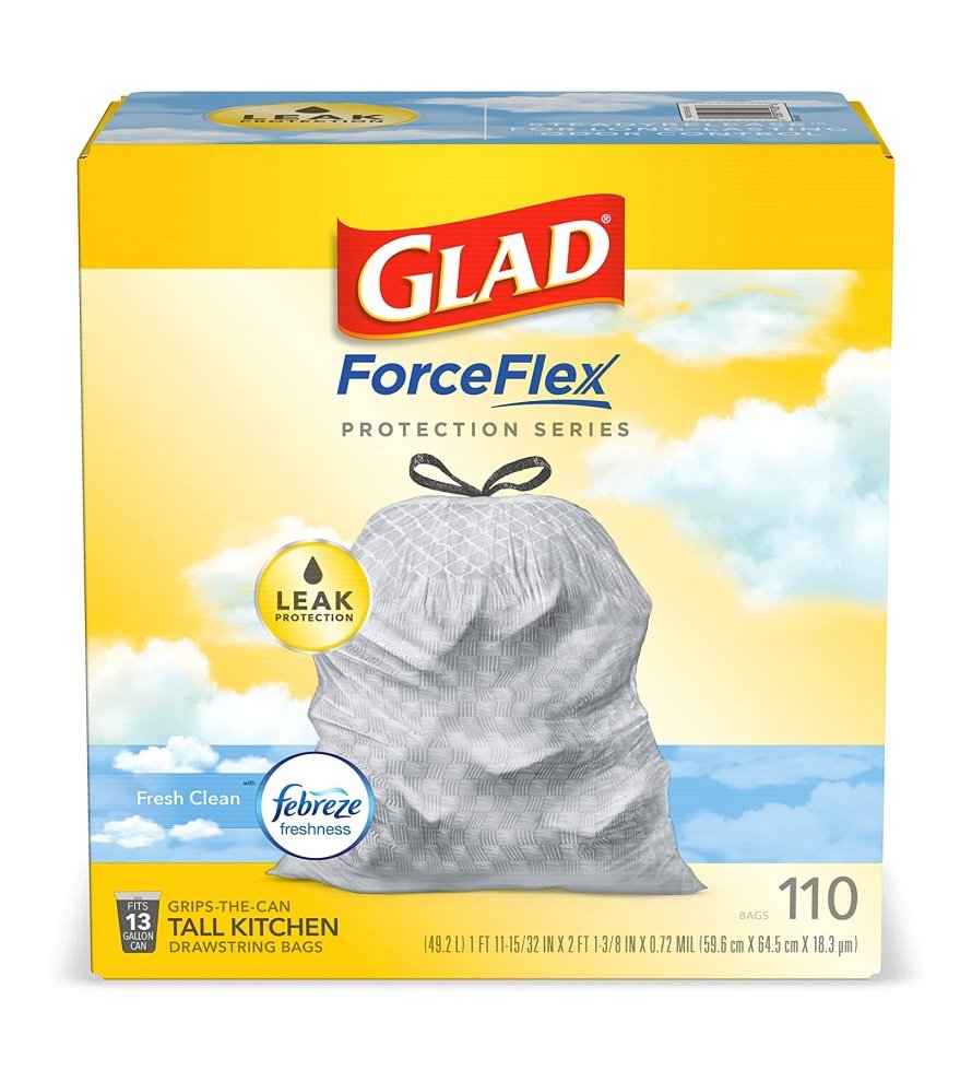 Glad Trash & Food Storage ForceFlex Protection Series Tall Trash Bags, 13  Gal, Gain Moonlight Breeze